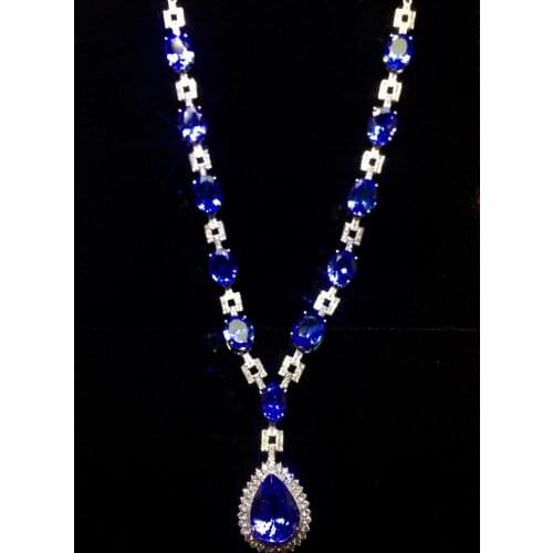 Fine Jewelry Real 18K White Gold AU750 Natural Blue Tanzanite Gemstones 21ct Pendants for Women Fine Necklace
