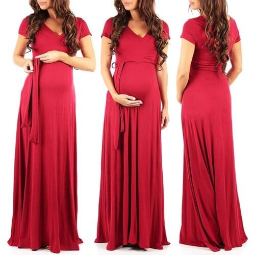 New Pregnant Clothes short sleeve dress Long Dress Photography Maternity Women V Neck Summer Dress Elegant Maternity Dresses
