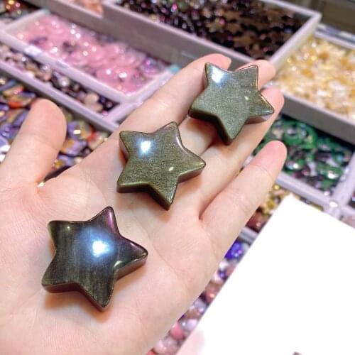 Natural Golden Obsidian Star Quartz Crystal Gemstone Reiki Healing Carved Jin Yao Stone For Decoration Gift