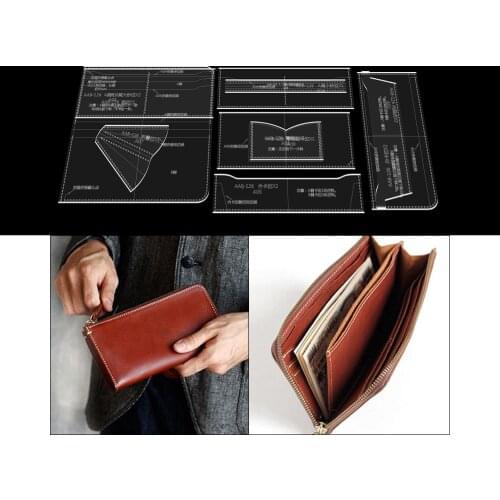 Durable Acrylic Wallet Leather Template DIY Leather craft Long Zip Wallet Purse Stencil Sewing Pattern