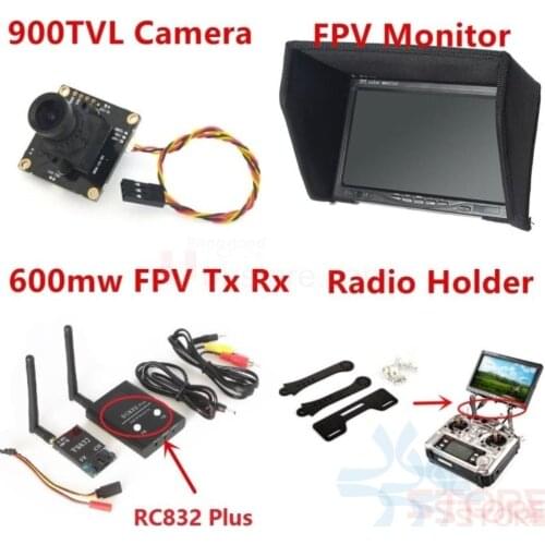 RC FPV System 900TVL Camera + 5.8Ghz 600mw 48CH VTx VRx + 800x480 HD Snow Monitor + Radio holder for FPV Combo RC Car