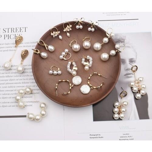 Korea Fashion Women Metal Geometric Bowknot Simulated Pearl Long Drop Earrings Elegant Girl Ear Jewelry Gift Accessories