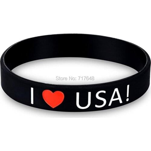 100pcs I LOVE USA wristband silicone bracelets free shipping by ePacket A