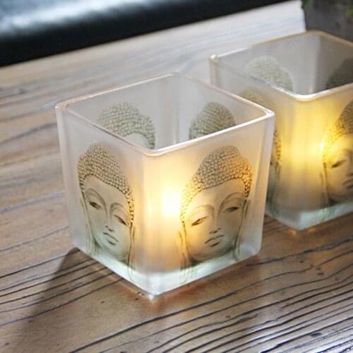 Glass Buddha Candle Holder Spa Beauty Club Room Zen Decorations Home Worship Retro Candlestick Ornaments candlestick