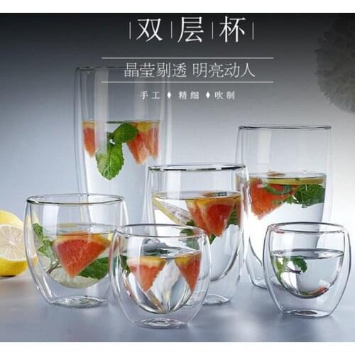 Jinxi 80 / 250 / 350 / 450 / 650 ml double glass wine glass transparent handmade heat-resistant tea drink cup health drink cup