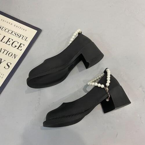 College style pearl buckle with Mary Jane thick heel small leather shoes womens shoes new jk uniform shoes single shoes 865