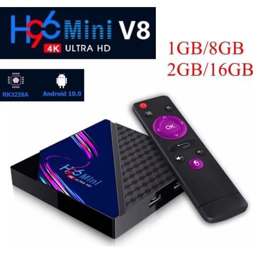 10pcs H96 Mini V8 Android 10 TV Box RK3328A Quad Core 1GB 8GB 2GB 16GB 2.4G Wifi 4K 1080p Google Play Youtube Smart Media Player