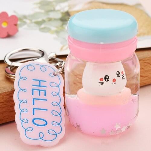 Creative Acrylic Milk Cup Keychain Floating Liquid Cartoon Cat Doll Keyring Backpack Car Pendant Key Chains Accessories Gifts