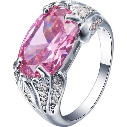 UFOORO Elegant Fashion Jewelry Oval Pink Large Zircon Pave Setting Finger Ring for Women Wedding Gift