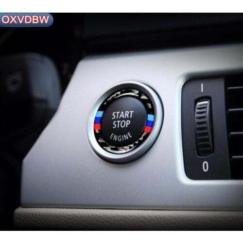 Car Interior Decoration Carbon Fiber Car Engine Start Stop Ignition Button auto sticker Trim key Ring For BMW E90 E92 E93 Z4 E89