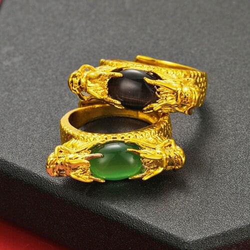 VAMOOSY New Dubai 24K Gold Style Twisted Lines Gold Dragon Pattern Rings for Women men 24K gold Rings Jewelry gifts Wholesale