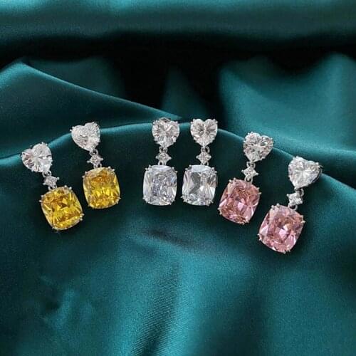 Gorgeous Yellow/Pink Heart Cubic Zirconia Drop Earrings for Women Delicate Dance Party Female Earring Fashion Jewelry