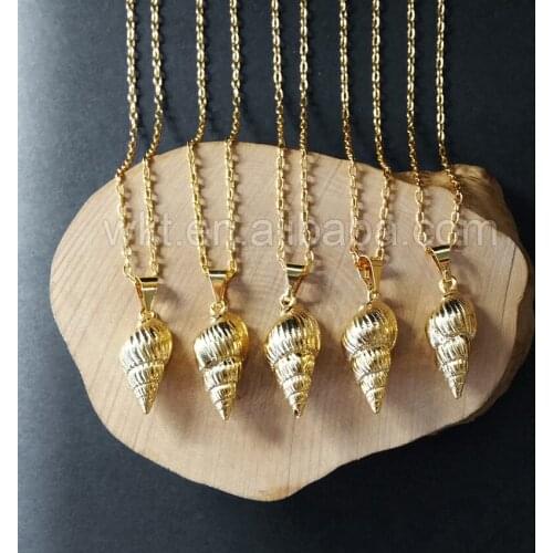 WT-N709 Amazing excellent quality full gold dipped trumpet shell necklace ,gorgeous trumpet shell necklace for jewelry making