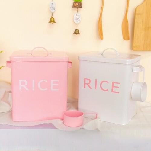 Iron Food Container - Rice/Laundry Supplies Storage Box with Lid and Handles