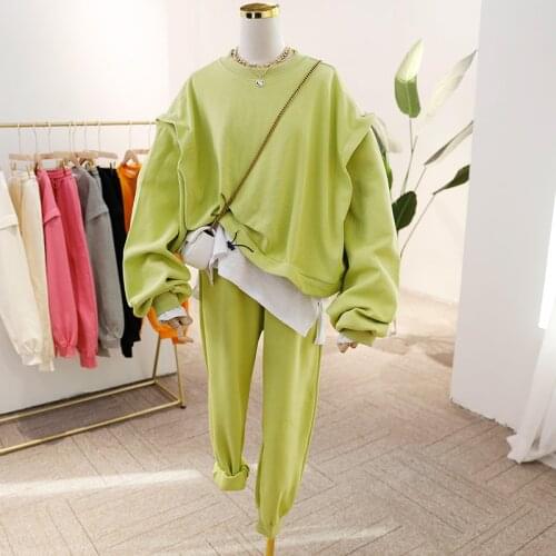 Women two Piece Set Jogging Tracksuit Long Sleeve Cotton Casual Sweatshirt Plain Cinch Bottom Sweatpant Outfits