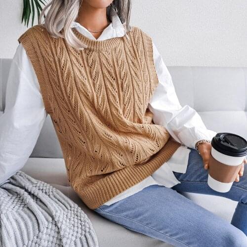 Preppy Style Woman Knit Vest Solid Casual Jumper Female Pullover Autumn Winter Woman Sweater