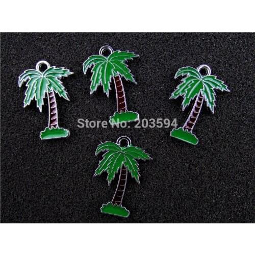 AE458 Mix Color 20Pcs Alloy Metal Enamel Coconut trees Charms Pendants 27x19mm