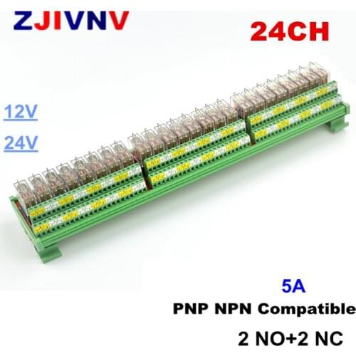 24-Channel 2NO+2NC Rail Mounting 5A 12V 24V DC Interface Relay Module PNP NPN Compatible With Omron G2R-2