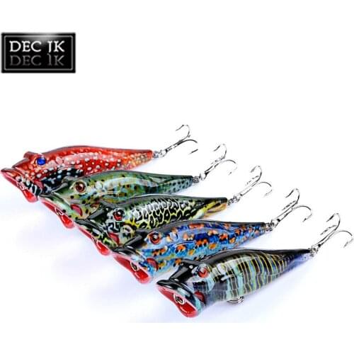 5pcs Dot Striped Fishing Lure/Tackle Topwater Popper Abs Plastic Artificial Wobbler Hard Bait Bass Carp Pike Painted 8cm/12.4g