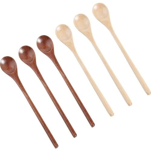 6 Pcs Wooden Spoon,Long Handle Wood Spoons Mixing Stirring Soup Coffee Iced Tea Spoon Used for Kitchen Mixing Cooking
