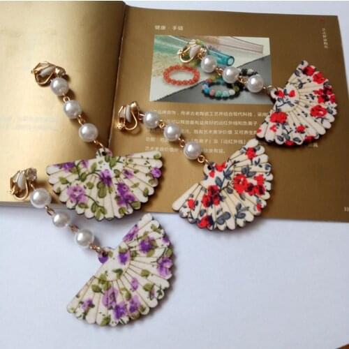 Bohemia Exaggerated Fan Shaped Geometric Earring Imitation Pearl Long Earrings Flower Ear Clip No Pierced Ear Cuff Accessories