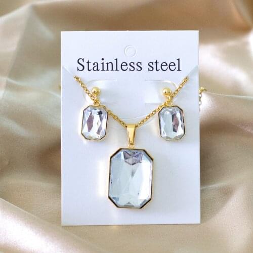 Cubic Zirconia Pendant Necklace and Stud Earrings Set 316L Stainless Steel Fashion Jewelry Set for Girl Women Party Gift