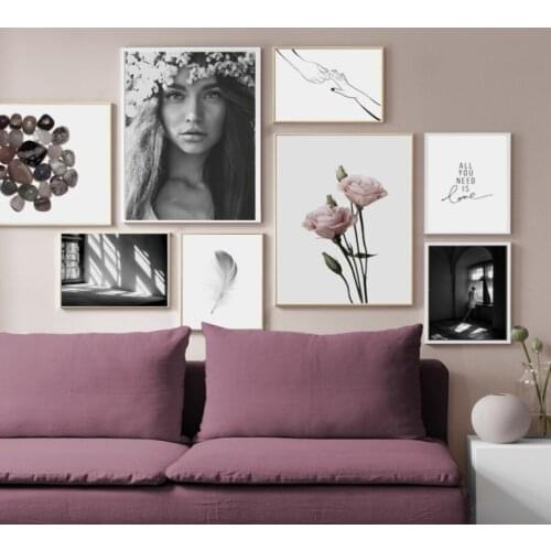 Girl Flower Window Feather Love Quotes Wall Art Canvas Painting Nordic Posters And Prints Wall Pictures For Living Room Decor