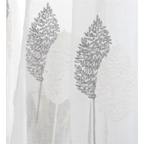 Embroidery Tulle Curtains For Living Room Bedroom Kitchen Leaf Sheer Curtains For Window Tulle Curtains Drape Nordic X-AD362#30