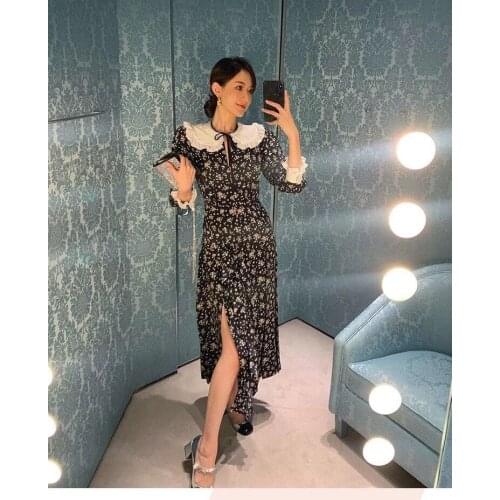 High end womens wear: 5m material, elegant temperament, light luxury, silk crepe de Chine floral split long dress