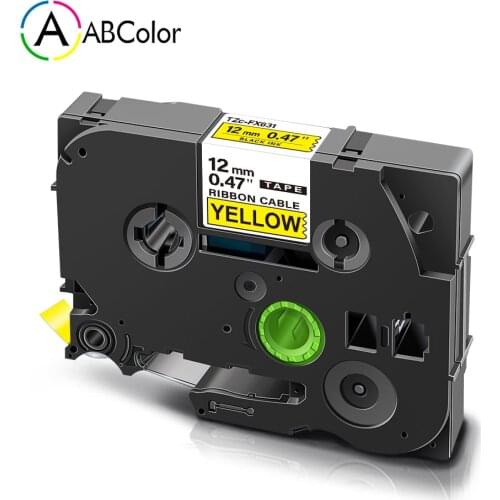 12mm Label For Brother TZe Flexible ID Tape TZe-FX631 TZe FX631 Black on Yellow Cable Labeling For Brother PT-H110 Label Maker