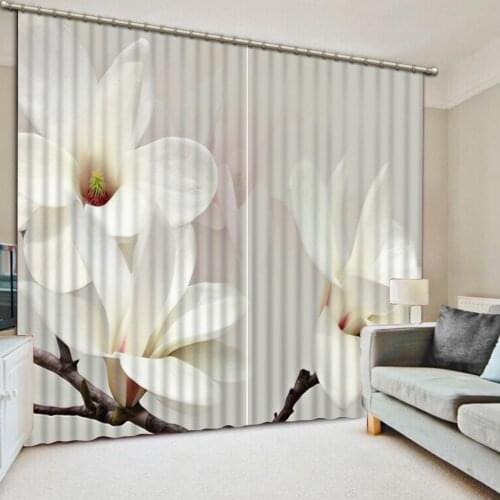 European Luxury White flower Blackout Curtains For Living room Printing Bedroom Curtain 3D Drapes