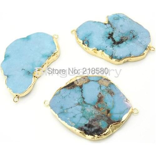 H-SP76 Free Form Blue Howlite Charm Pendant Gold Color Electroplated