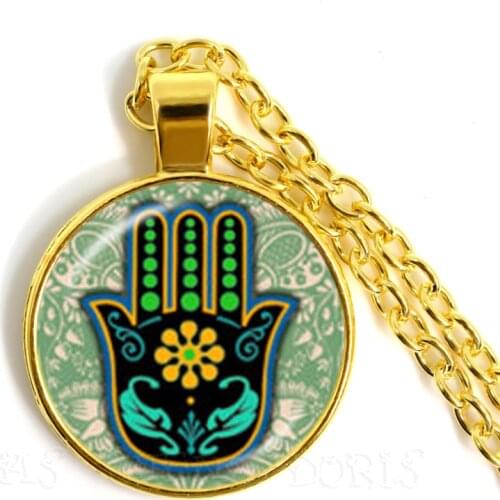 Hamsa Hand Amulet Lucky Necklace Jewelry Fatima Hand Judaica Kabbalah Charm Miriam Hand Sweaterchain Jewelry For Women Men Kids
