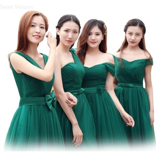 J085 Custom Made Green Bridesmaid Dresses Bride Guest Wedding Party Robe Women Tulle Dress 2021 Lady Long Robe Sweet Memory