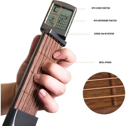 6 Strings Portable Guitar Gadgets Pocket Guitar Electric Guitar Aerial Finger Exerciser Train Practice Tools with Chord Display