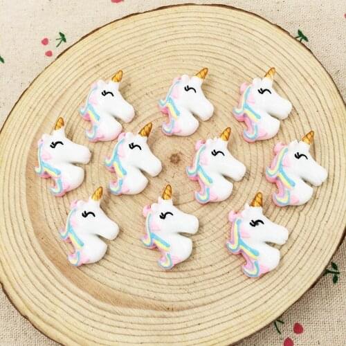 10Pcs Kawaii Flat Back Resin Cabochon Cartoon Unicorn For Child DIY Craft Decoration Scrapbooking Accessories Charm :22*29mm