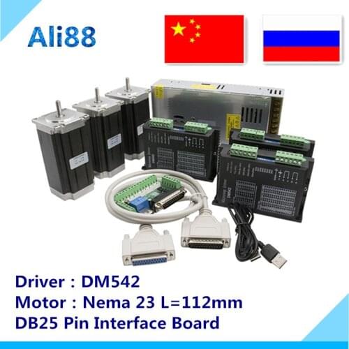 3 Axis CNC Router Kit 3Nm/425oz.in Nema 23 Stepper Motor & DM542 servo Driver CNC Mill Router Lathe +DB25 Breakout Board