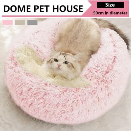 2 In 1 Pet Cat Bed Foldable Round Dog Winter Warm House 50cm Soft Long Plush Sleeping Bed for Small Dogs Cats Nest Cat Product