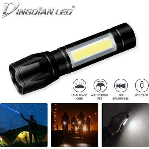 Zoomable LED Flashlight Torch USB Rechargeable Waterproof Tactical Side Light Flash Light Torch MINI Portable Camping Lamp