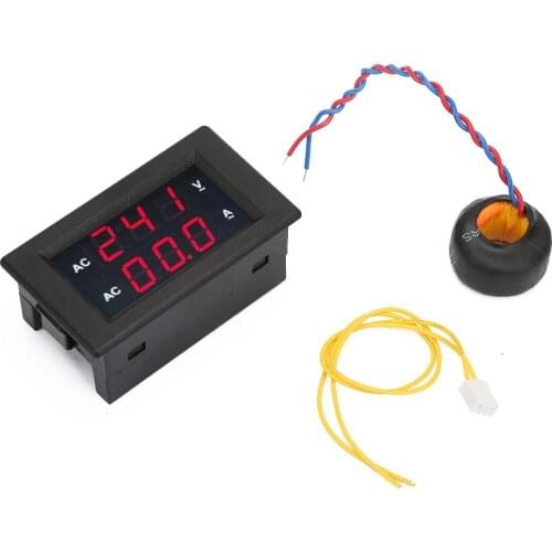 Mini LED Digital Display AC 100~300V Voltmeter 0-10A Ampere Meter Voltage Indicator Tester with Cable(Red-Red)