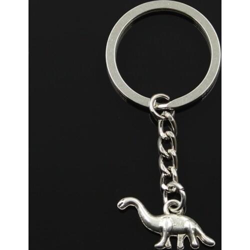 Fashion 30mm Key Ring Metal Key Chain Keychain Jewelry Antique Bronze Silver Color Plated Dinosaur Brontosaurus 27x12mm Pendant