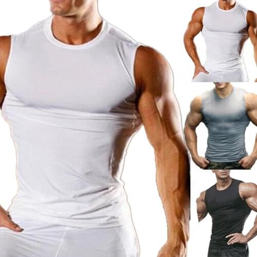 Men Summer Casual Sleeveless Quick-drying Super Tight Vest Polyester Fiber Tank Top