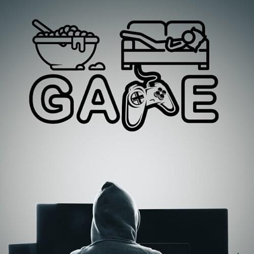 Large Eat Sleep Game Joystick Wall Sticker Playroom Gameroom Enjoy Video Gamer Gaming Zone Wall Decal Bedroom Vinyl Decor