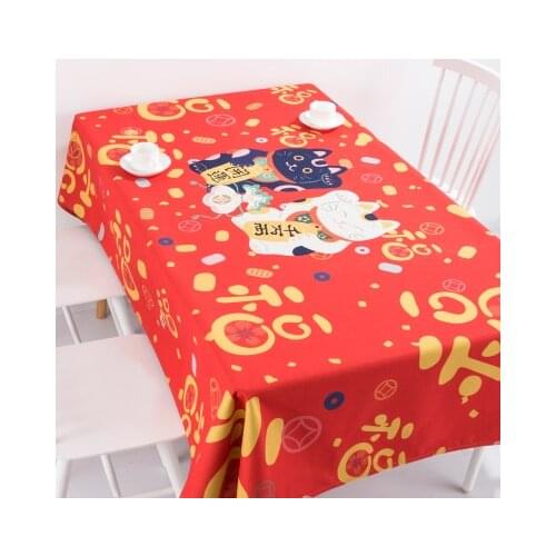 New year fortune lucky cat Japan style cartoon coffee table cloth linen tablecloth cover towel thick antependium decoration desk