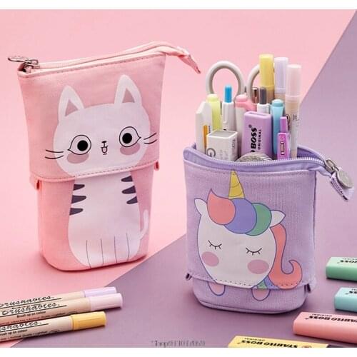 Creative Retractable pencil case school stationery Storage bag Kawaii Solid color Pen case cute pen holder gifts for kid pen bag
