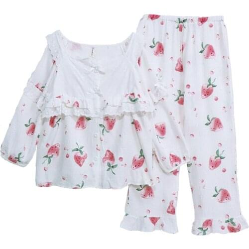 New summer cotton pajamas for pregnant women, sweat-absorbent, breathable milk, strawberry cotton gauze, thin section