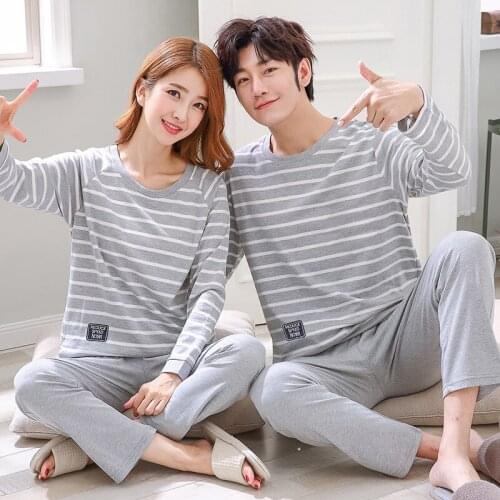 Couple pajamas long-sleeved cotton men and women cartoon Korean version of leisure suit home clothes pyjamas women