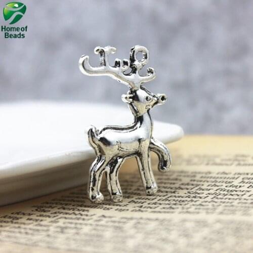 Good Quality Handmade DIY Antique Silver Color Alloy Christmas Deer Charms Pendants (5 Pieces/lot) ZA1099