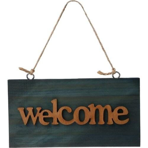 Practical Vintage Wooden Open Closed Welcome Sign Plaque Blue Cafe Shop Door Hanging Sign Sign Type:Welcome