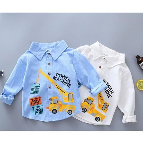 2021 Spring Autumn Infant Kids Long Sleeve Shirt Baby Boys Casual Cartoon Cars Shirts Tops Toddlers Children Clothes 1-5Y